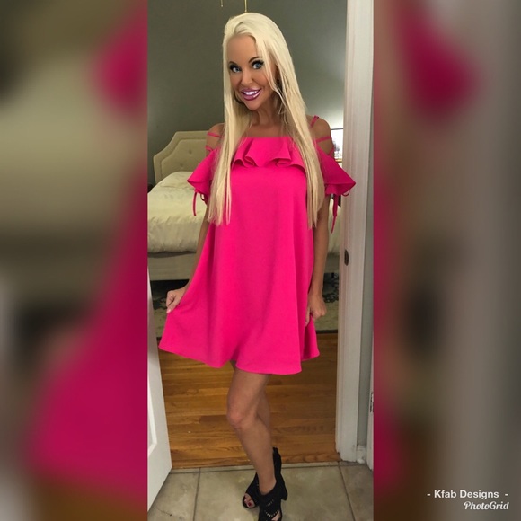 🥰LAST 1! Fuchsia Strappy Ruffled Swing Dress! - Picture 3 of 4